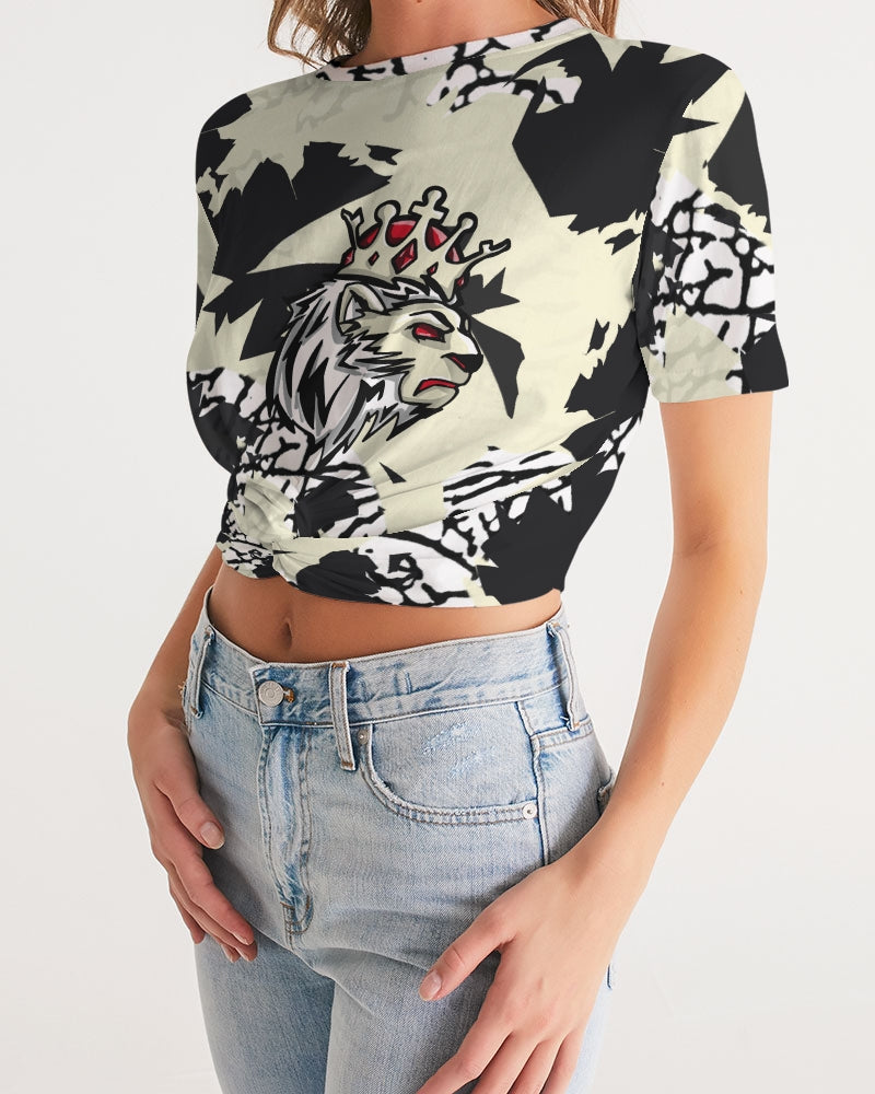 Reimagined 3’s (Elephant print Multi) Women's Twist-Front Cropped Tee