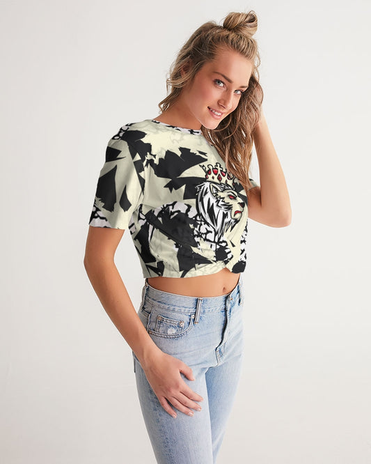 Reimagined 3’s (Elephant print Multi) Women's Twist-Front Cropped Tee