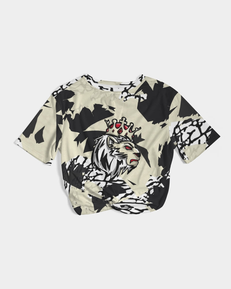 Reimagined 3’s (Elephant print Multi) Women's Twist-Front Cropped Tee
