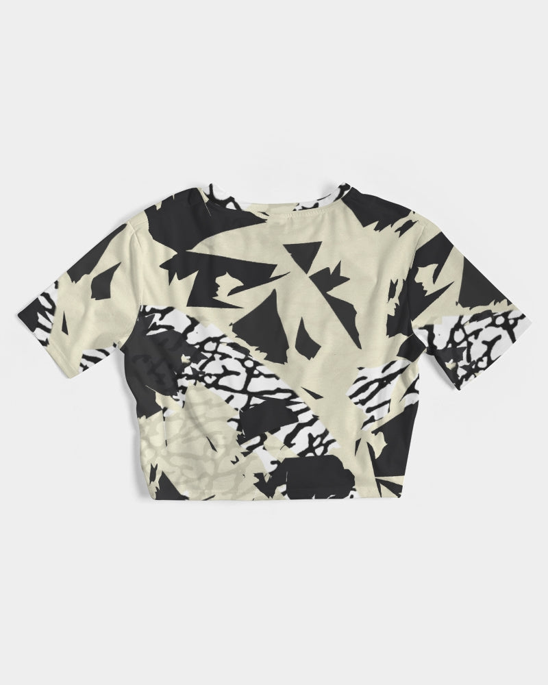 Reimagined 3’s (Elephant print Multi) Women's Twist-Front Cropped Tee