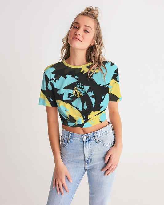 Aqua 5’s (Multi) Women's Twist-Front Cropped Tee