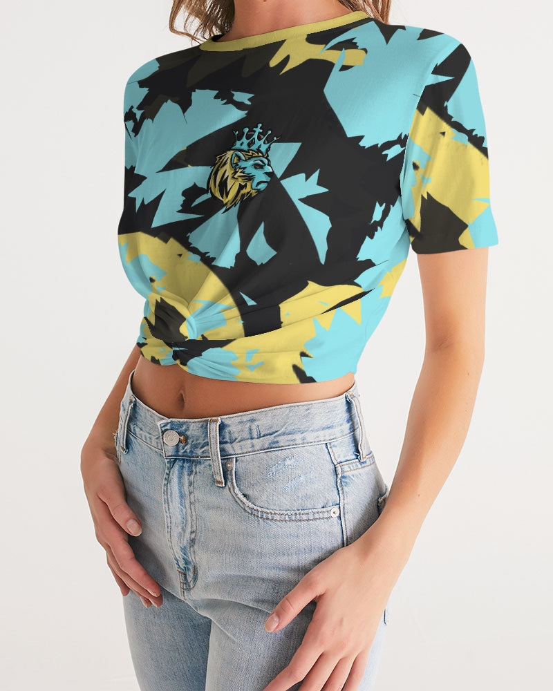 Aqua 5’s (Multi) Women's Twist-Front Cropped Tee