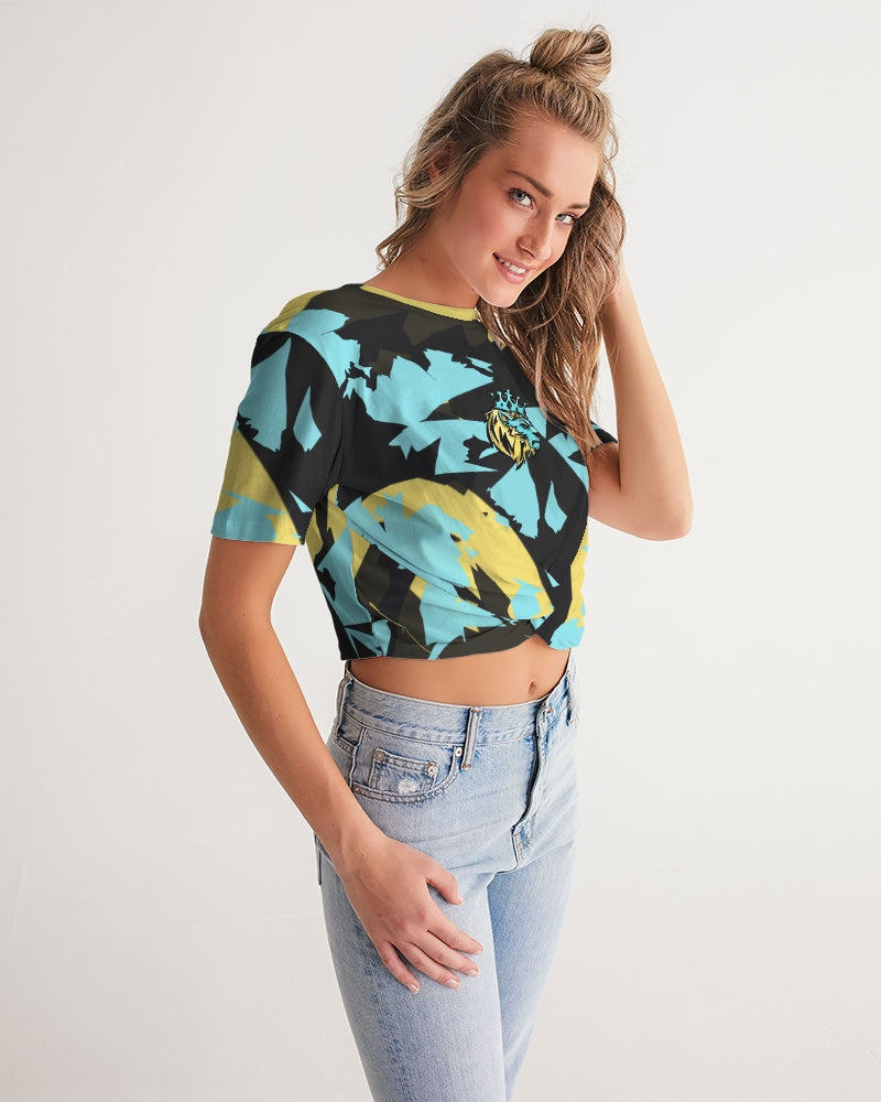 Aqua 5’s (Multi) Women's Twist-Front Cropped Tee