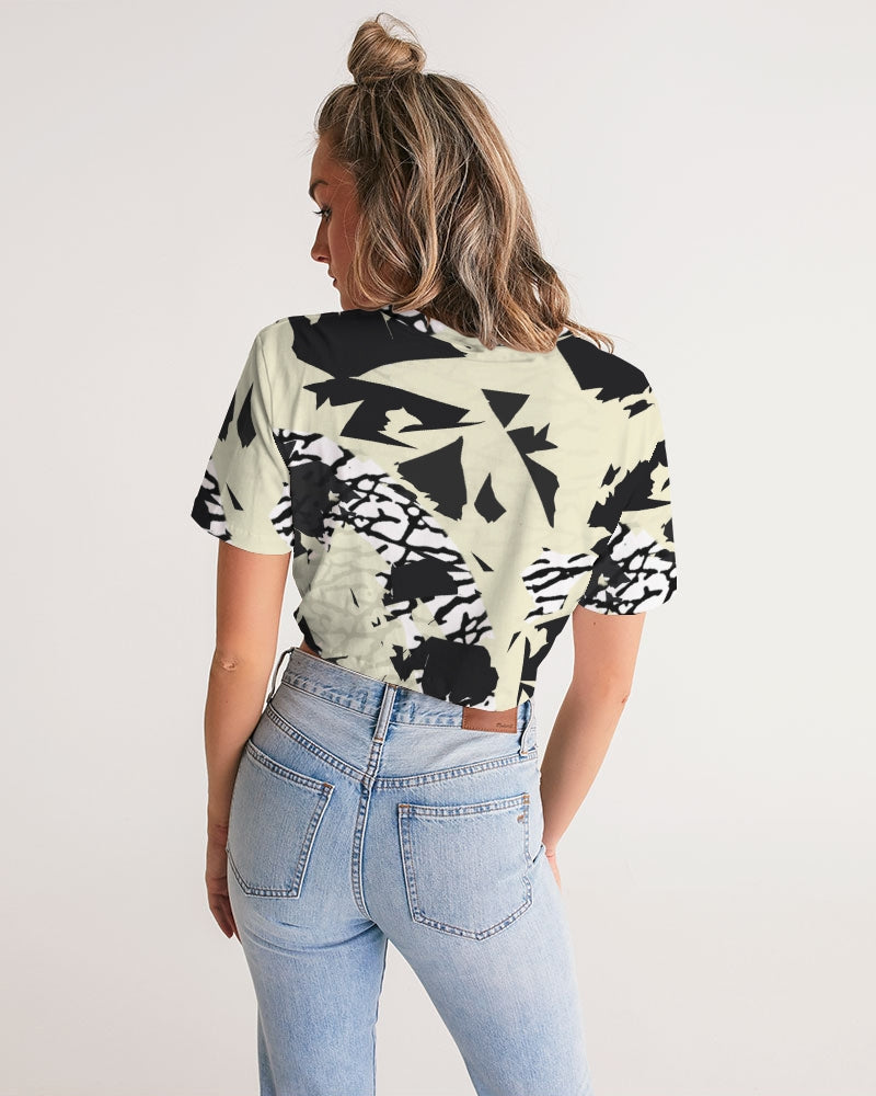 Reimagined 3’s (Elephant print Multi) Women's Twist-Front Cropped Tee