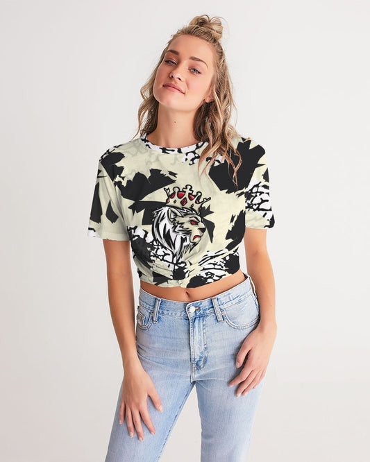 Reimagined 3’s (Elephant print Multi) Women's Twist-Front Cropped Tee