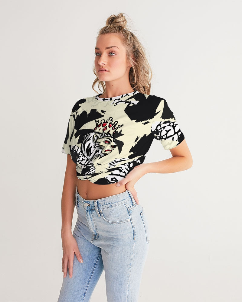 Reimagined 3’s (Elephant print Multi) Women's Twist-Front Cropped Tee
